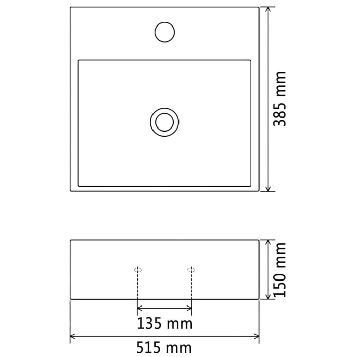 VXL Lavabo Con Orificio Para Grifo Cerámica Negro 51,5X38,5X15 cm