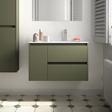 SALGAR NOJA 850 Bathroom Cabinet with Sink 2 Drawers 1 Left Door Matte Green Color
