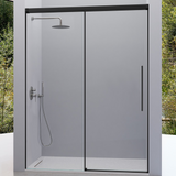 KASSANDRA PAVÍA Mampara Frontal Ducha Fijo + Puerta Corredera NegroTransparente