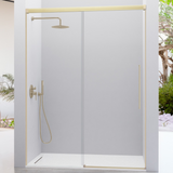 KASSANDRA PAVÍA Mampara Frontal Ducha Fijo + Puerta Corredera Oro Cepillado Transparente