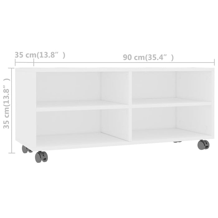 VXL Mueble de TV con ruedas madera contrachapada blanco 90x35x35 cm