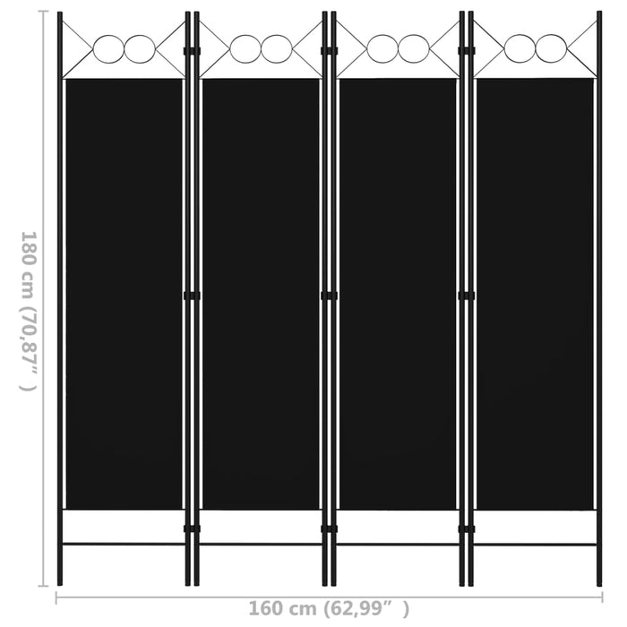 VXL Biombo divisor de 4 paneles negro 160x180 cm