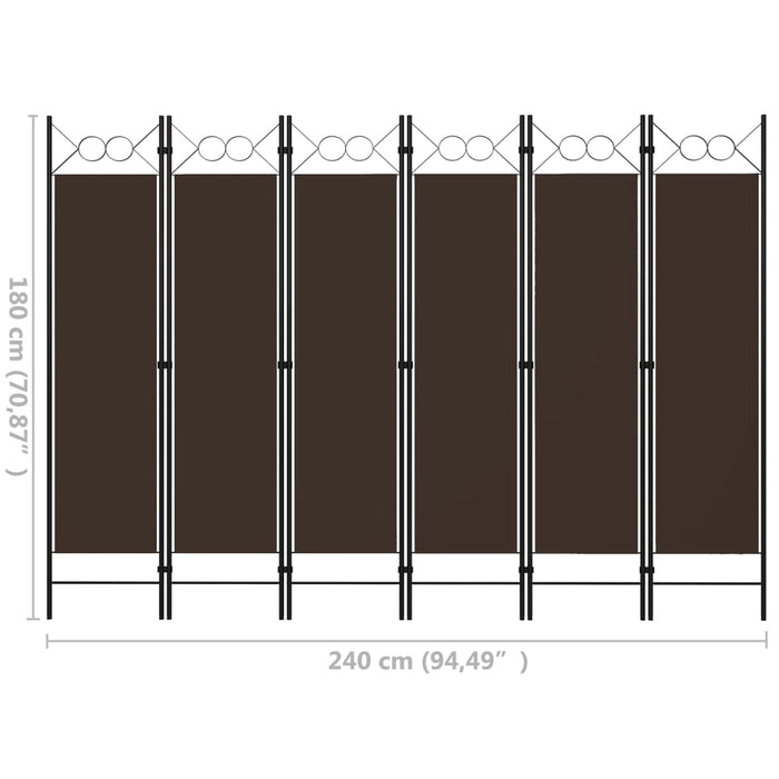 VXL Biombo divisor de 6 paneles marrón 240x180 cm