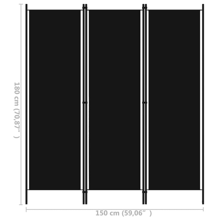 VXL Biombo divisor de 3 paneles negro 150x180 cm
