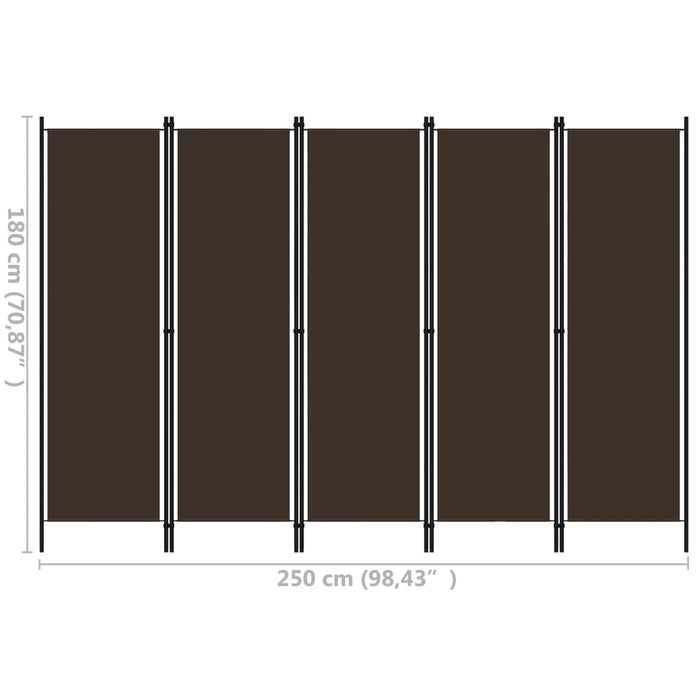 VXL Biombo divisor de 5 paneles marrón 250x180 cm