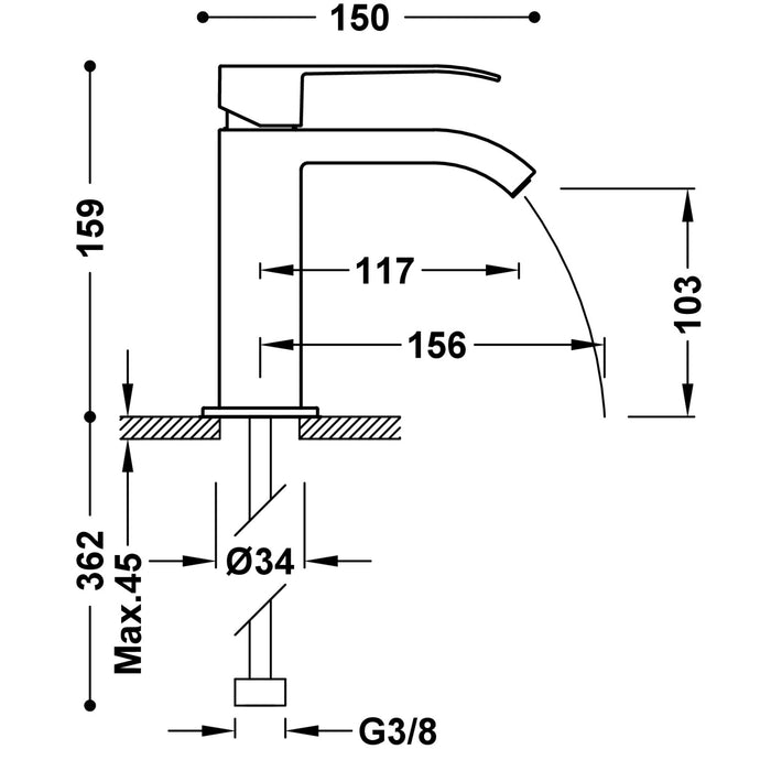 TRES 00610101AC Square Single-lever Faucet for Sink Steel Color