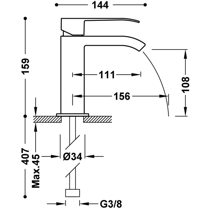 TRES 00611001NE CUADRO Single-lever Faucet for Sink Black-Chrome Color
