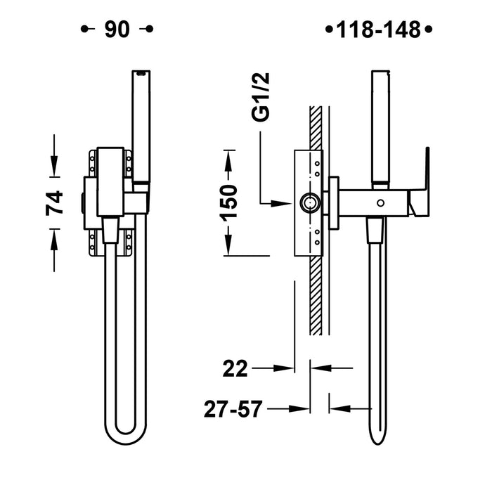 TRES 00612302AC Single-lever Built-in Faucet with Shower for Toilet Steel Color