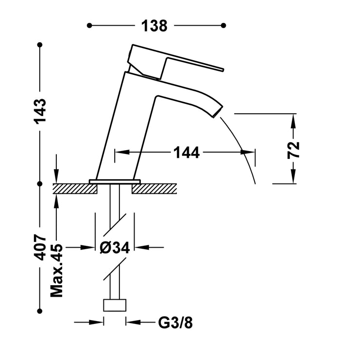 TRES 00620101BM CUADRO Inclined Single-Lever Faucet for Sink Matte White Color