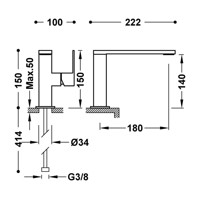 TRES 00620501AC FRAME Single-lever Faucet with Side Handle for Sink Steel Color