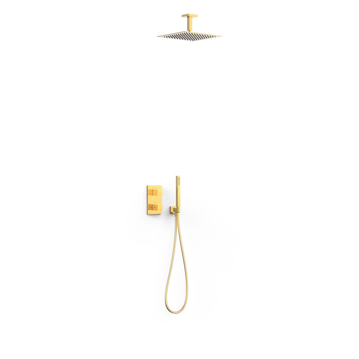 TRES 00625003OR THERM-BOX 2-Way Built-in Thermostatic Shower Faucet Kit 24K Gold Color