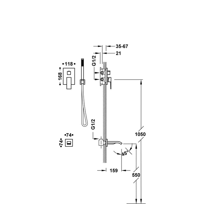 TRES 00628006 FRAME Single-lever Built-in 2-Way Faucet Kit Rapid-Box for Bathtub and Shower Chrome Color