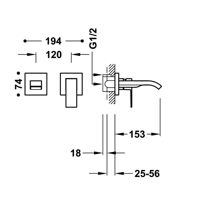 TRES 00630003 CUADRO Single-lever Built-in Faucet for Sink Chrome Color
