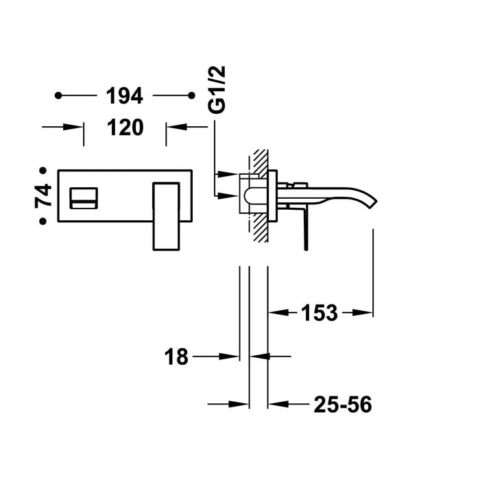 TRES 00630013 CUADRO Grifo Monomando Empotrado para Lavabo Color Cromo