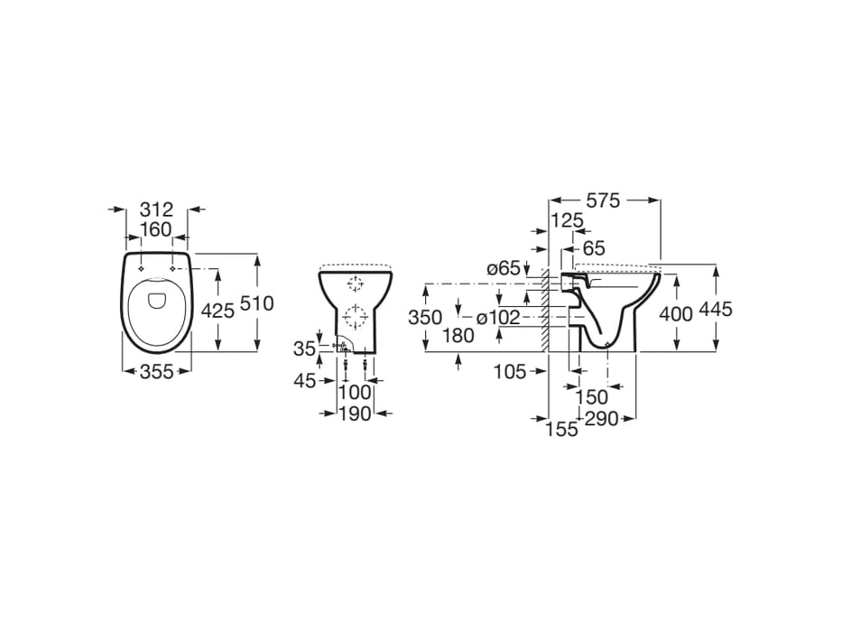 ROCA A344V03000 VICTORIA-N Taza Para Tanque Alto Rimless Salida Horizontal Sin Asiento