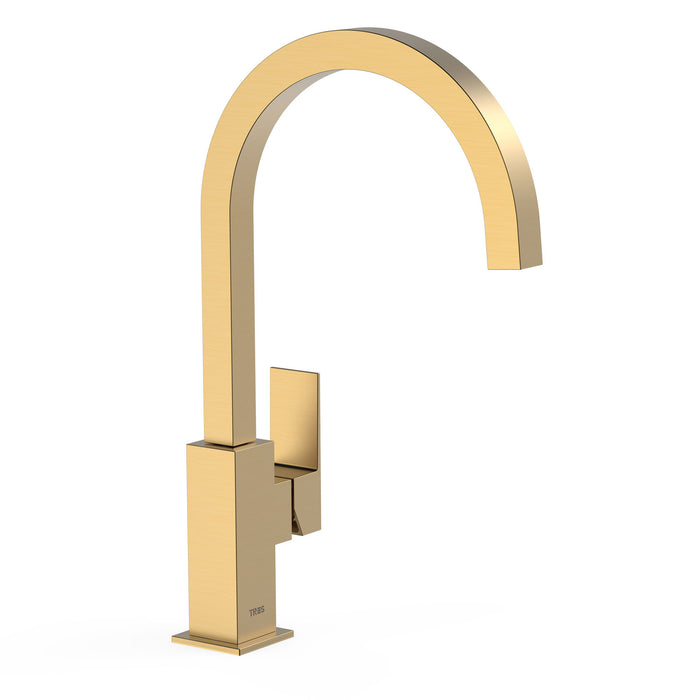 TRES 00660702OM CUADRO Grifo Monomando XXL Caño Alto con Maneta Lateral para Lavabo Color Oro Mate 24K