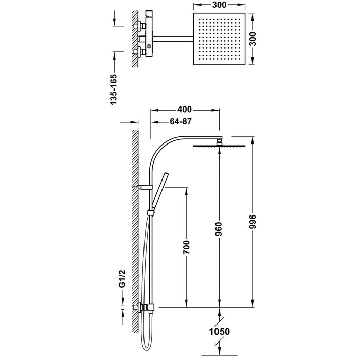 TRES 00719102 FRAME Single-lever Wall-mounted 2-way Faucet Set for Shower Chrome Color
