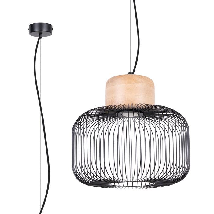SOLLUX SL.1847 Lámpara colgante GABBIA 35 negro/madera natural