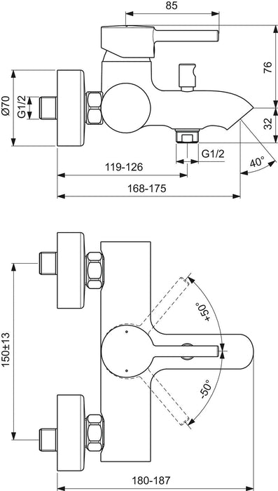 IDEAL STANDARD BC199XG CERALINE Grifo Monomando Baño/Ducha sin Equipo de Ducha Negro Seda