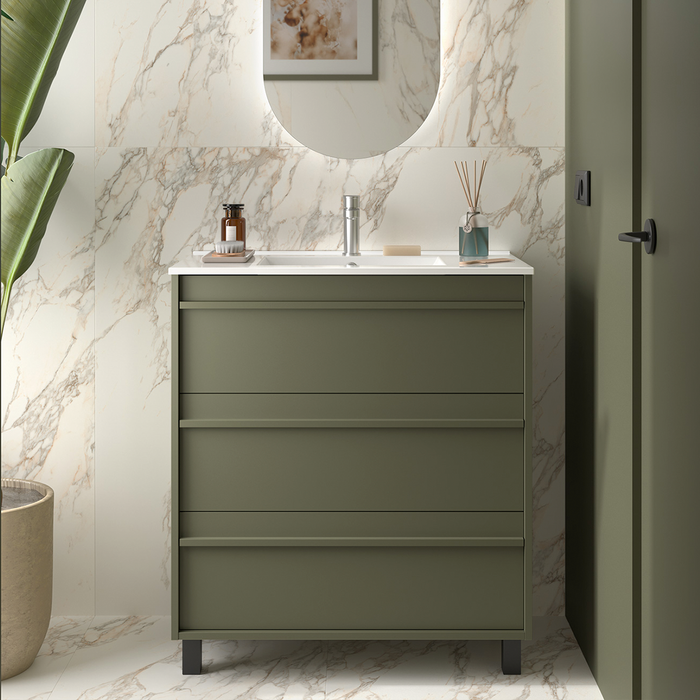 SALGAR ATTILA Mueble de Baño con Lavabo 3 Cajones Color Verde Mate