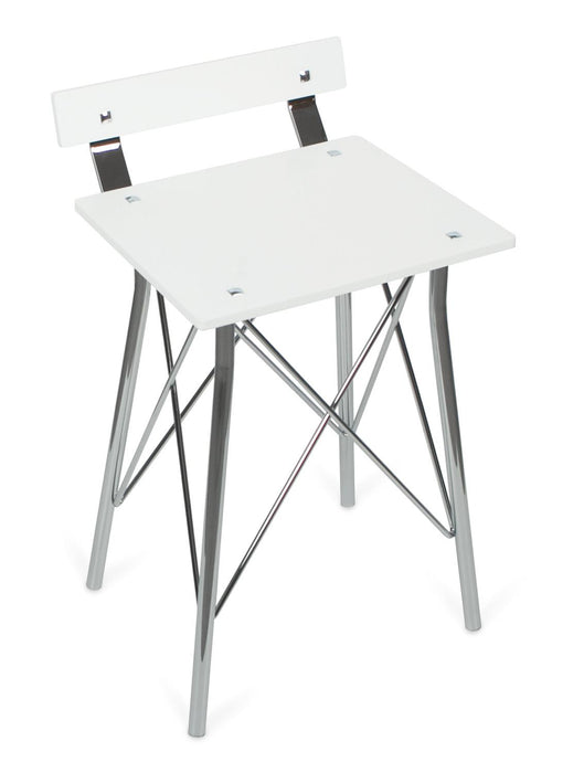 BELTRAN 1903 Chrome/White Bench Stool with Solid Surface Orleans Backrest
