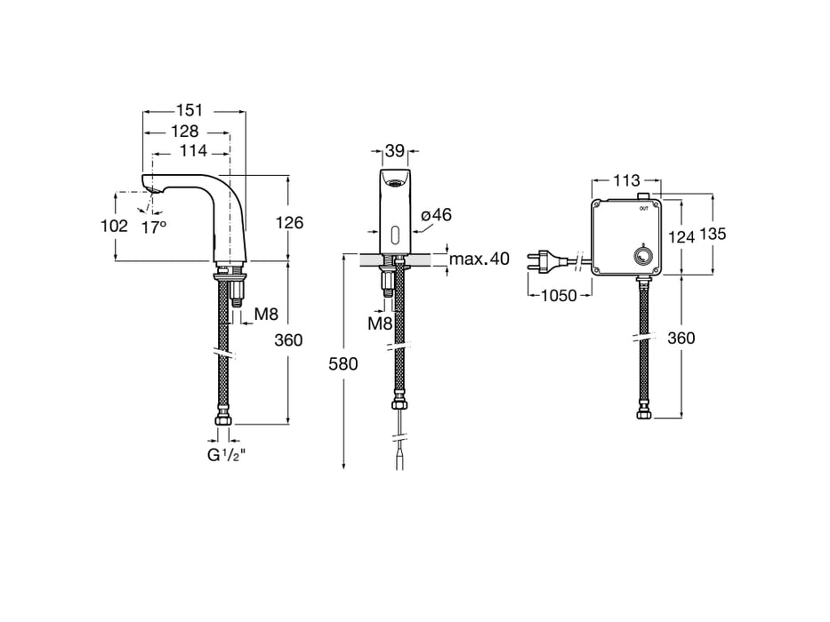 ROCA A5A5709C00 L20-E Grifo Electrónico Lavabo Un Aguacon Limitador de Caudal Cromo