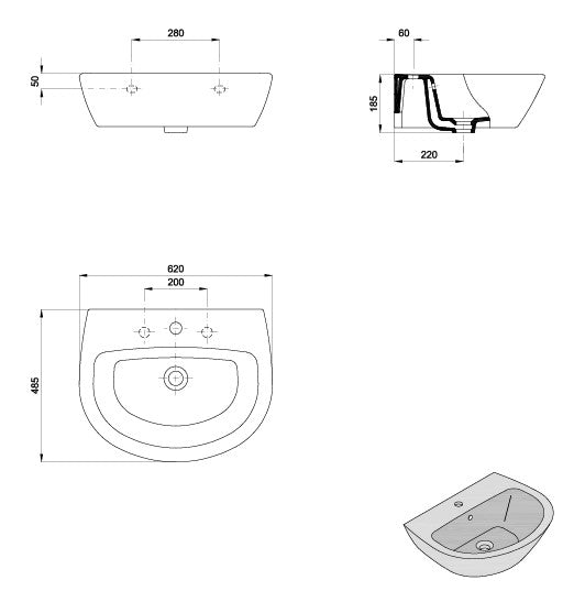 SANITANA POP ART Lavabo Mural 62 Blanco Brillo