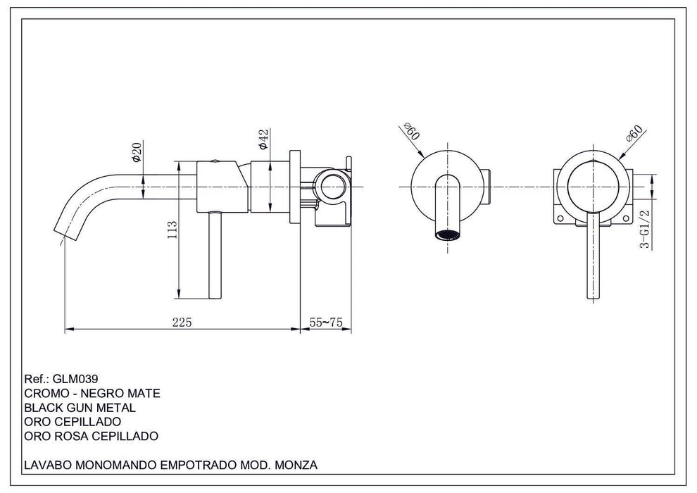 IMEX GLM039 MONZA Grifo Monomando Lavabo Empotrado Cromo