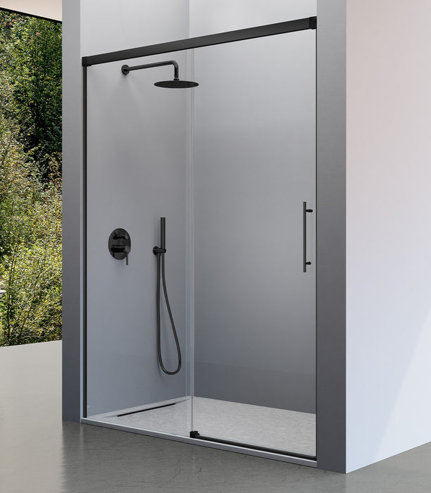 KASSANDRA URBAN Fixed Shower Screen + Matte Black Transparent Sliding Door