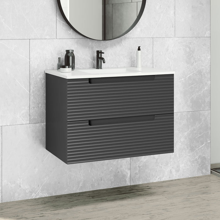 VISOBATH KYOTO Mueble de Baño con Lavabo 2 Cajones Suspendido Color Gris Ceniza