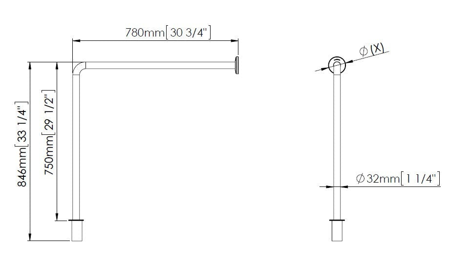 MEDICLINICS BS0010CS Wall-Floor Angle Support Bar Satin Stainless Steel