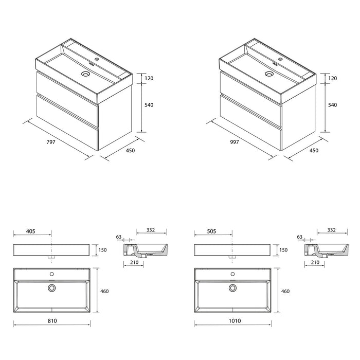 SALGAR BEQUIA Bathroom Cabinet with Veneto Sink Matte Blue Color