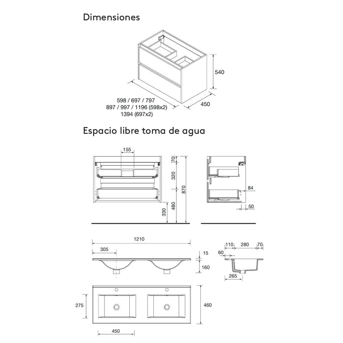 SALGAR 106169 NOJA Mueble de Baño con Lavabo 4 Cajones 120 cm Color Blanco Brillo