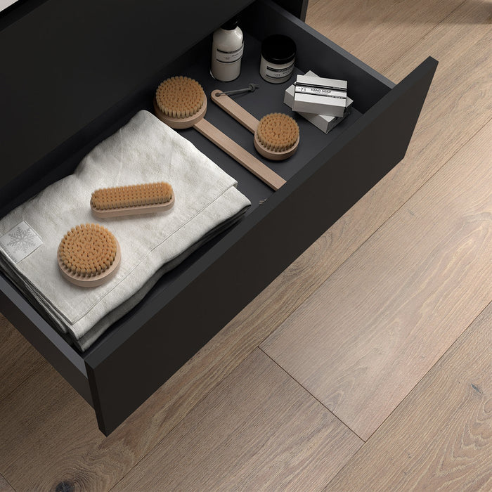 SALGAR NOJA Mueble de Baño con Tapa Encimera 2 Cajones Color Negro Mate