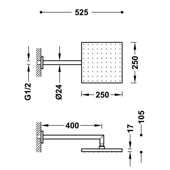 TRES 03423101 COMPLEMENTOS DE DUCHA Brazo A Pared con Rociador De Ducha Orientable Color Cromo