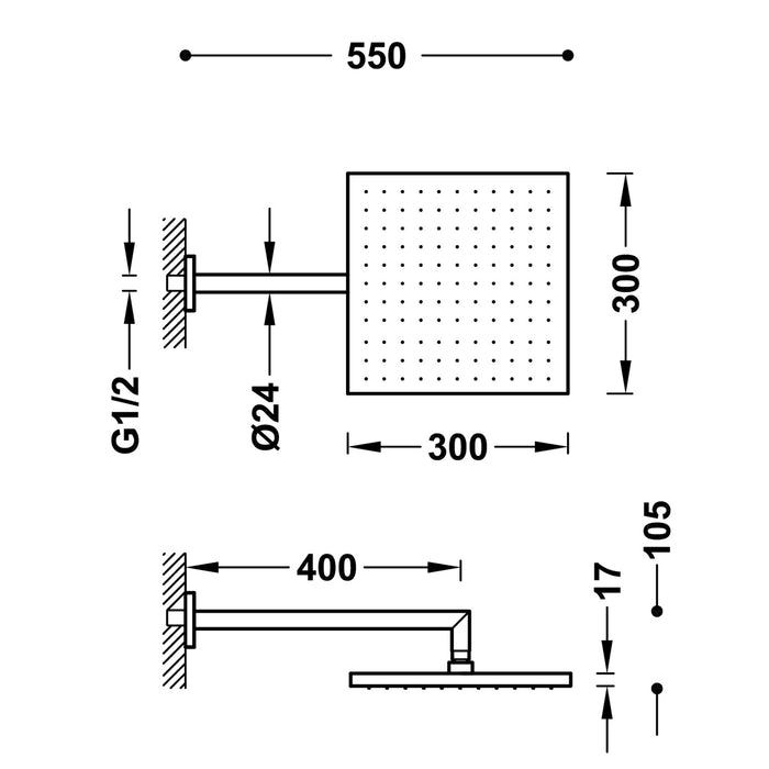 TRES 03443101 COMPLEMENTOS DE DUCHA Brazo A Pared con Rociador De Ducha Orientable Color Cromo