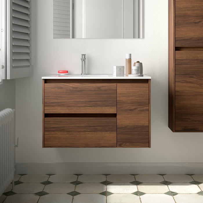 SALGAR NOJA 910 Mueble de Baño con Lavabo 2 Cajones 1 Puerta Derecha Color Nogal Maya