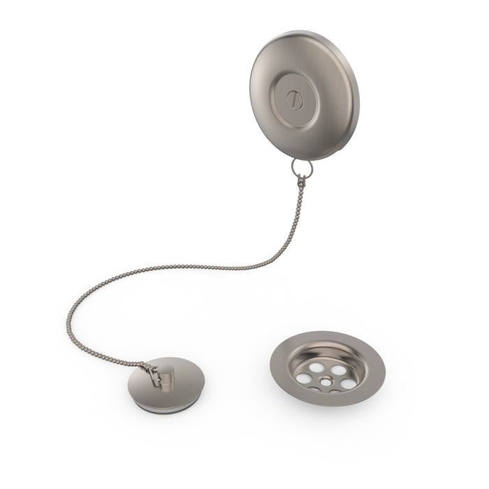 TRES 03474501AC FAUCET ACCESSORIES Flat Drain Cup with Chain Hook Kit and Plug for Steel Bathtub