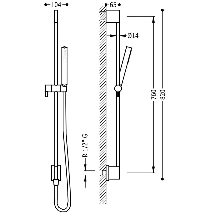 TRES 03493101AC COMPLEMENTOS DE DUCHA Conjunto De Barra De Ducha con Toma De Agua A Pared Color Acero