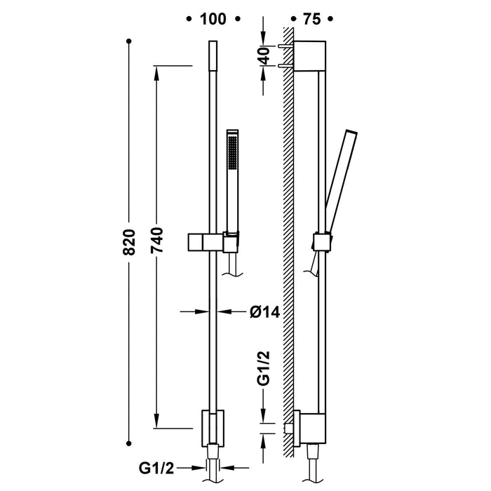TRES 03493201AC SHOWER ACCESSORIES Shower Bar Set with Wall Water Outlet Steel Color