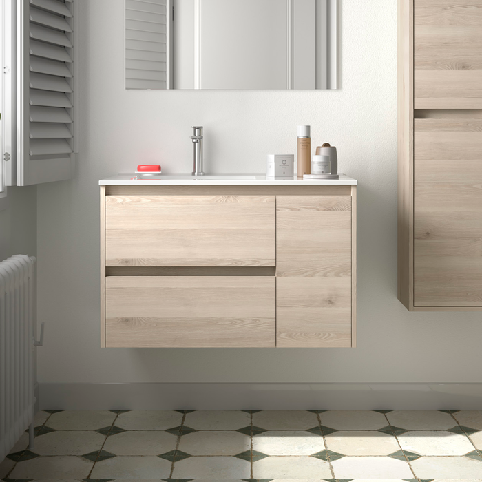 SALGAR NOJA 850 Bathroom Cabinet with Sink 2 Drawers 1 Right Door Natural Color