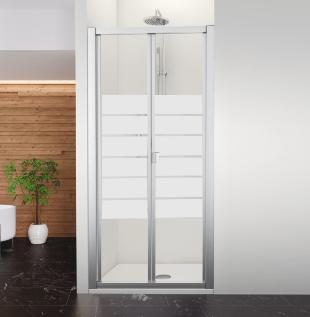 PROFILTEK DUMAS Mampara Abatible Perfil Plata Brillo Vidrio Decorado Bold