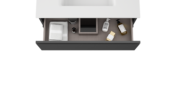 VISOBATH GRANADA Conjunto Mueble de Baño Completo Suspendido 2 Cajones Color Gris Ceniza Tirador Negro