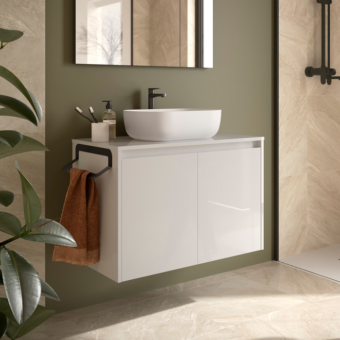 SALGAR NOJA Mueble de Baño con Tapa Encimera 2 Puertas Color Blanco Brillo