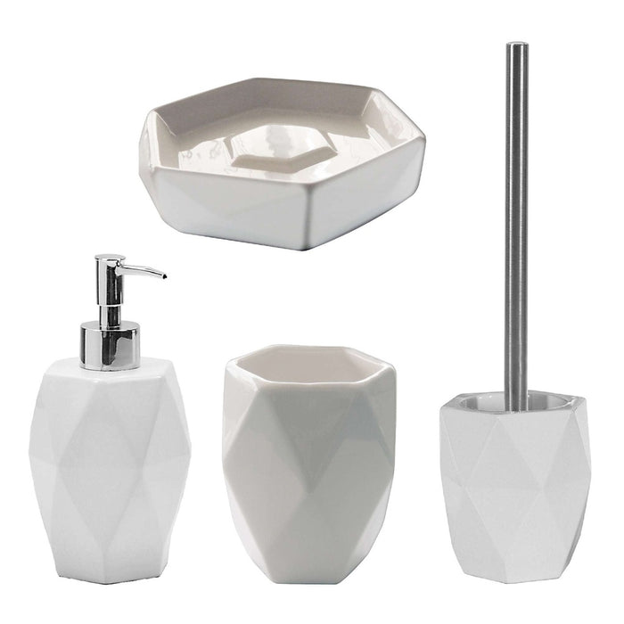 GEDY DA990200002 Set 4 Piezas (Dosificador, Portacepillos, Jabonera, Escobillero) Blanco