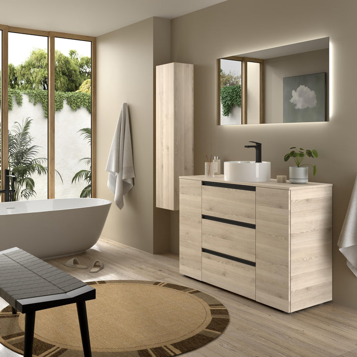 SALGAR BEQUIA PLUS Mueble 3C Lavabo sobre encimera 120 cm Natural Tirador Negro