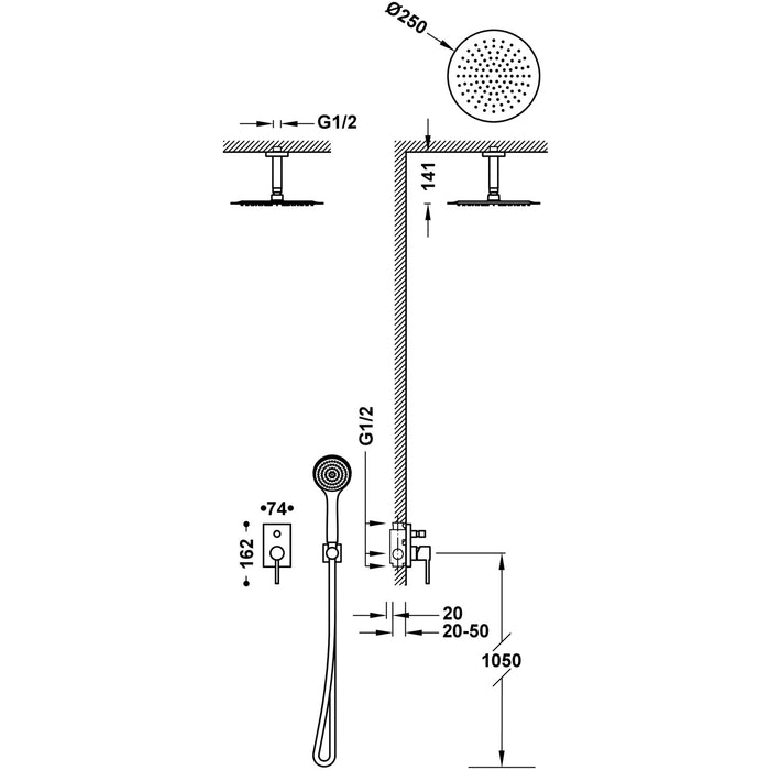 TRES 06218081 MAX Kit De Grifo Monomando Empotrado De 2 Vías para Ducha Color Cromo