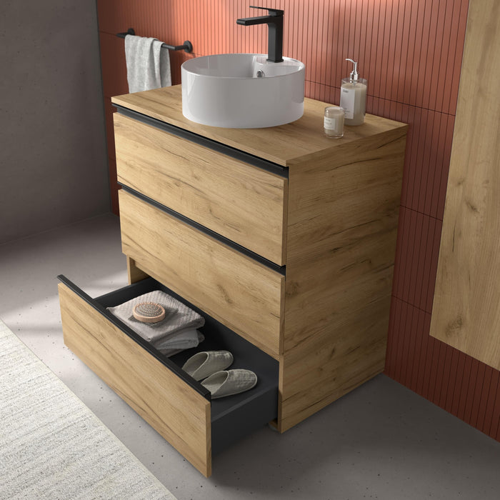 SALGAR BEQUIA METAL Mueble 3C Lavabo sobre encimera Roble