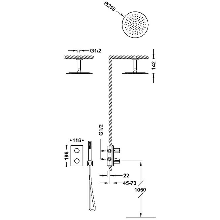 TRES 06225003 THERM-BOX Kit de Grifo Termostático Empotrado de 2 Vías Ducha Color Cromo