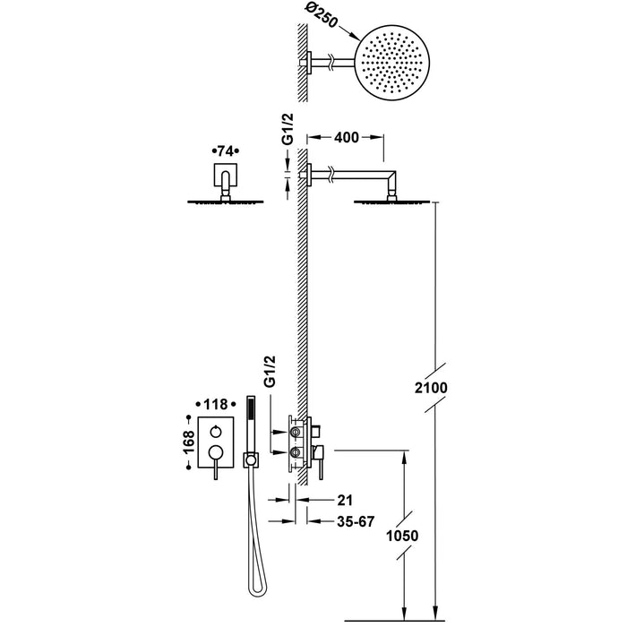 TRES 06228004 MAX Kit De Grifo Monomando Empotrado De 2 Vías Rapid-Box para Ducha Color Cromo